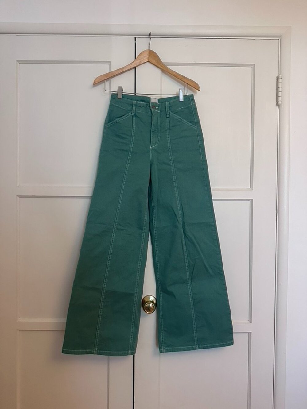 Maeve Green/White Stitching Pants